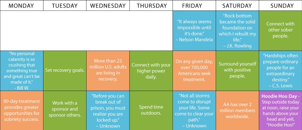 recovery calendar