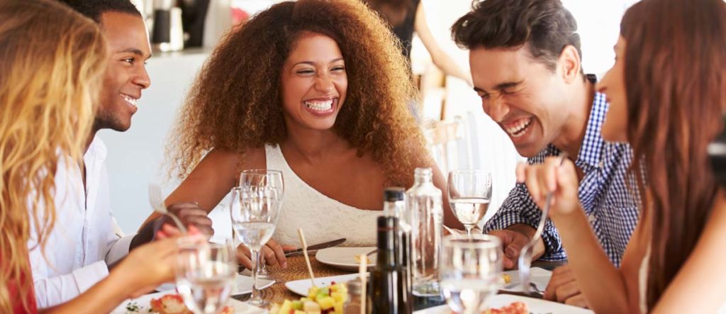 sober friends have lunch together