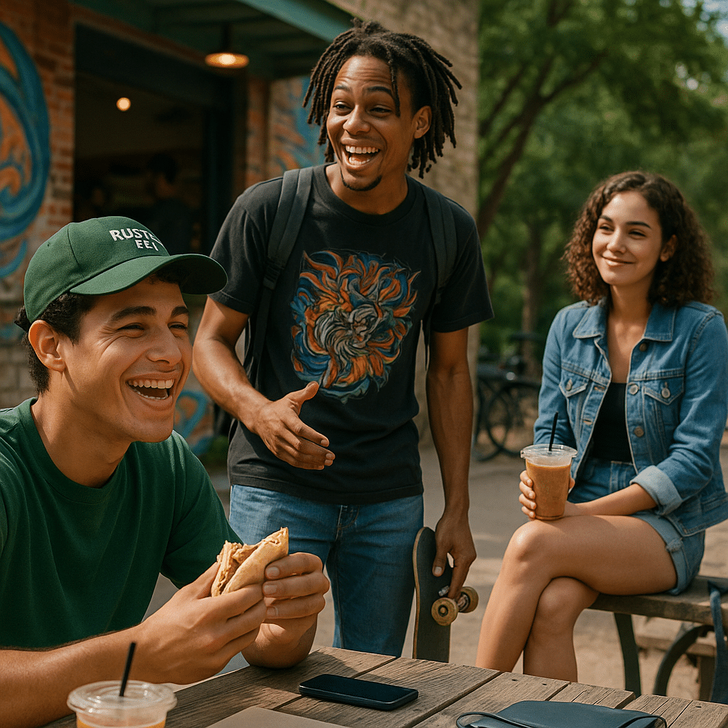 A scene at Barton Creek Greenbelt (hiking trail), showing 3 person(s) in a youthful, casual setting with natural light and shallow depth of field.