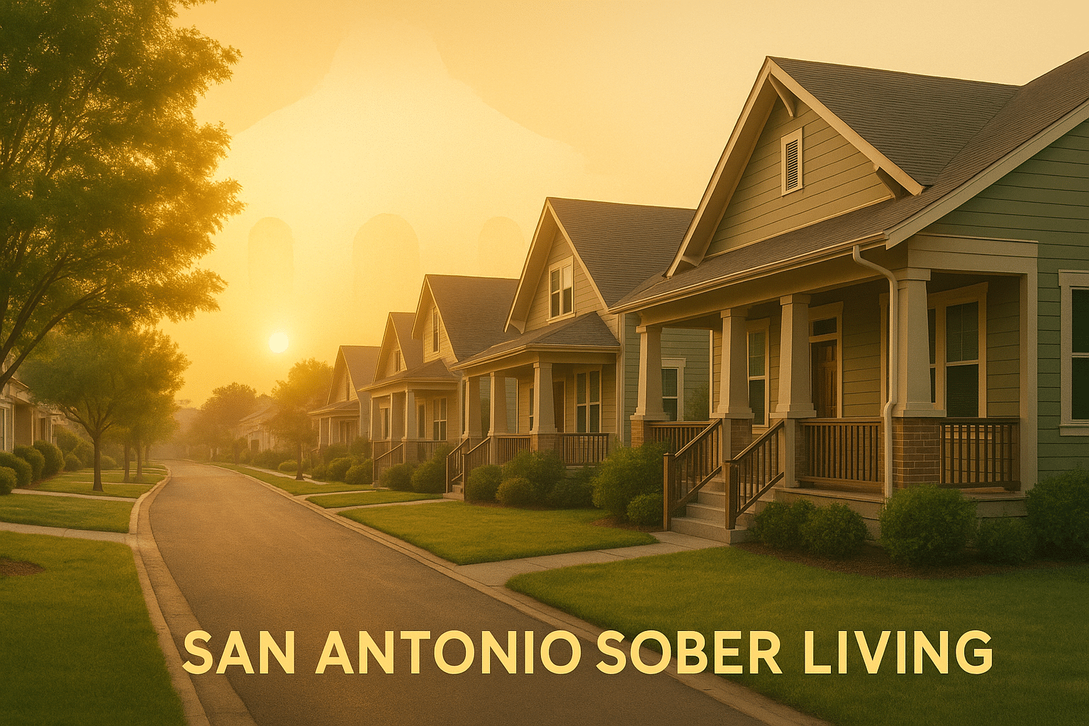 Row of welcoming sober living homes in San Antonio, Texas, offering a safe and supportive recovery community.