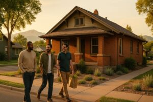 men’s sober living home in Colorado Springs with Pikes Peak in background at golden hour