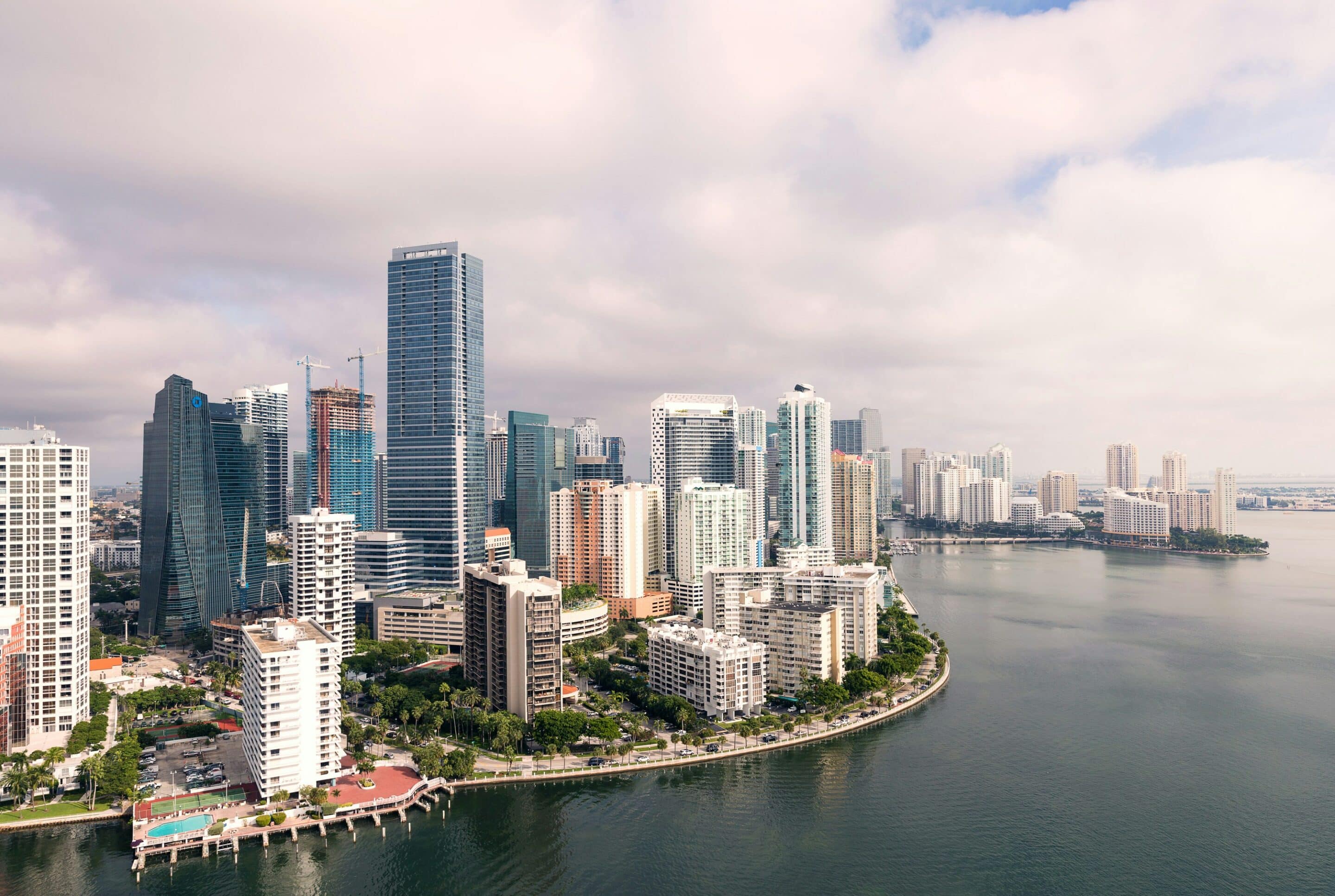 Miami high-rise buildings overlooking the water near sober living programs.