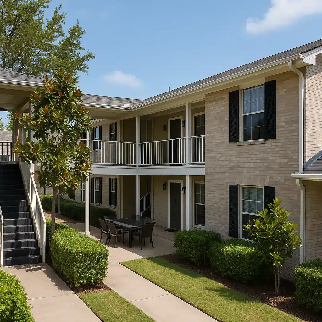 Courtyard of an apartment-style sober living community in Austin, TX.