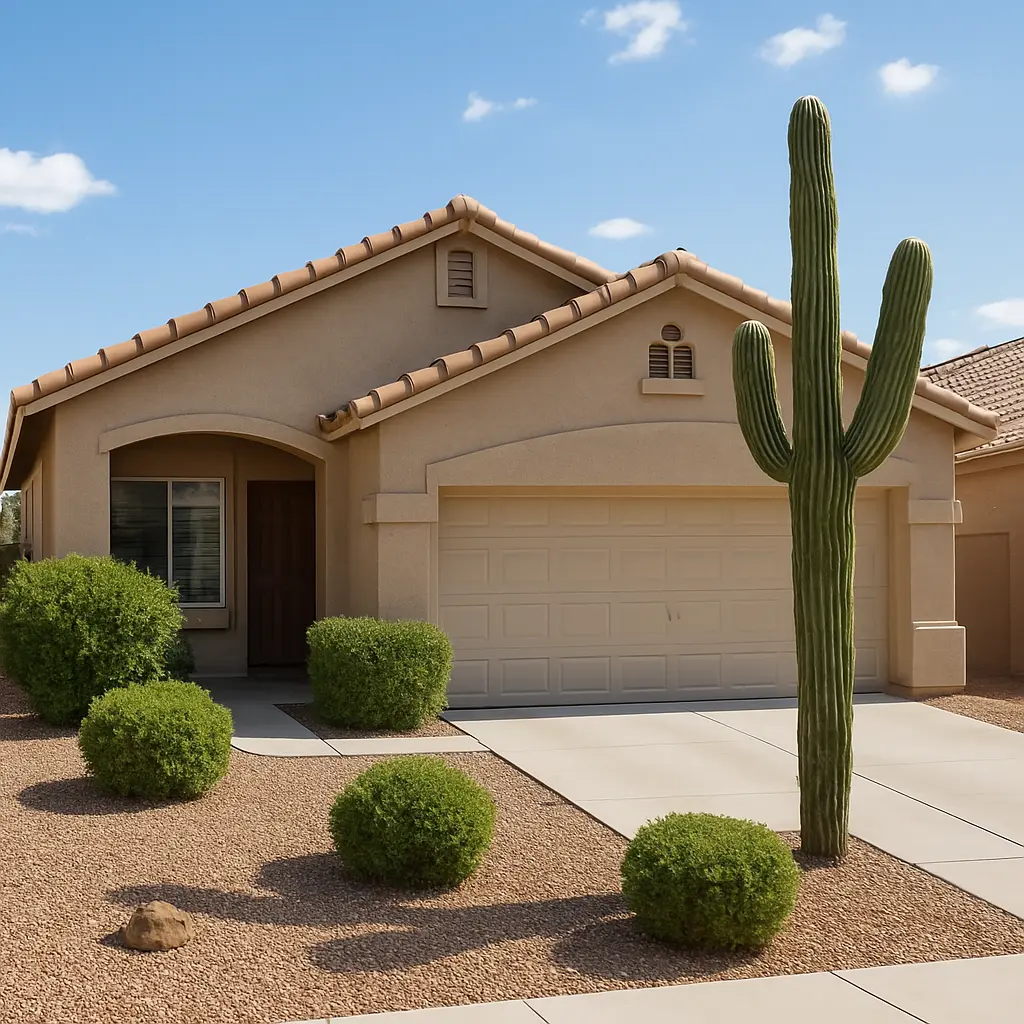 Modern Phoenix Arizona home with desert landscaping, similar to a sober living or halfway house environment for structured recovery.