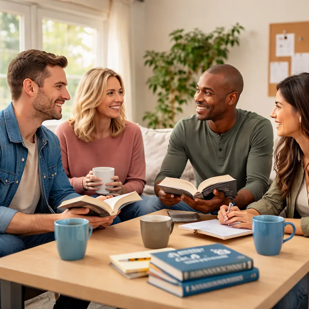 People participating in an AA meeting discussion focused on AA meeting topics in a sober living setting