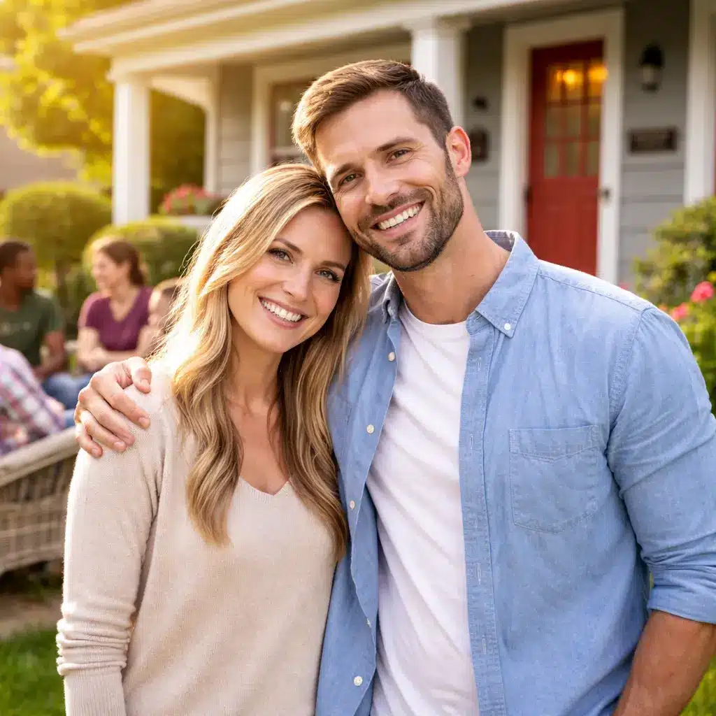 Couple standing together outside a sober living home for couples in Austin, Texas