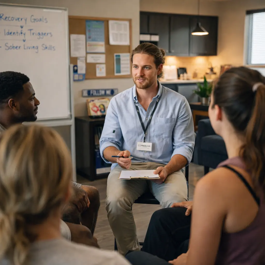 Group therapy session in drug rehab in Austin supporting addiction recovery Austin TX