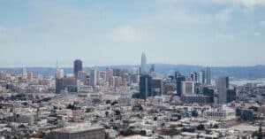A stunning view of San Francisco's skyline showcasing famous landmarks under a clear blue sky.